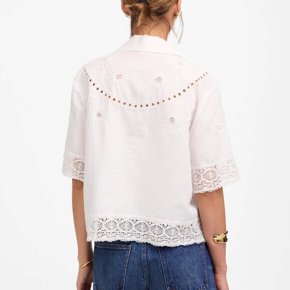 Madewell Embroidered Floral Linen Lace Button Up Shirt White Size XS NWT - Picture 2 of 8